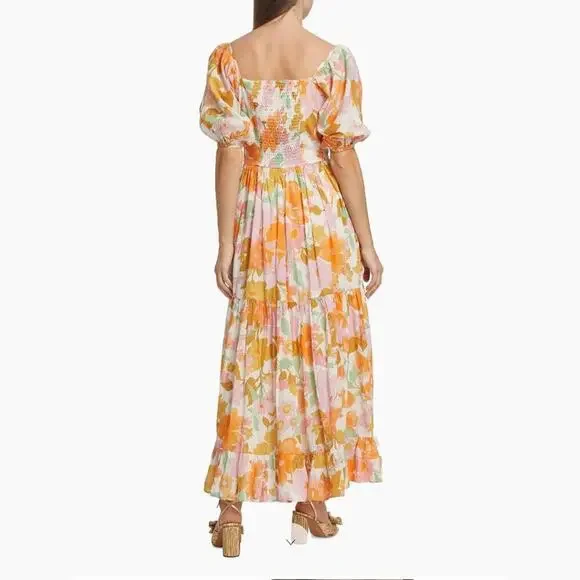 MILLE Manon Floral Cotton Tiered Maxi Dress Puff Sleeve Smocked Tuckernuck - Picture 4 of 15